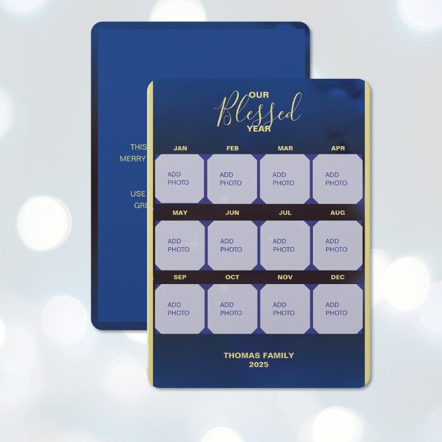 Vår välsignade år julkort med platt layout (Create a 12 month photo card (front and back))