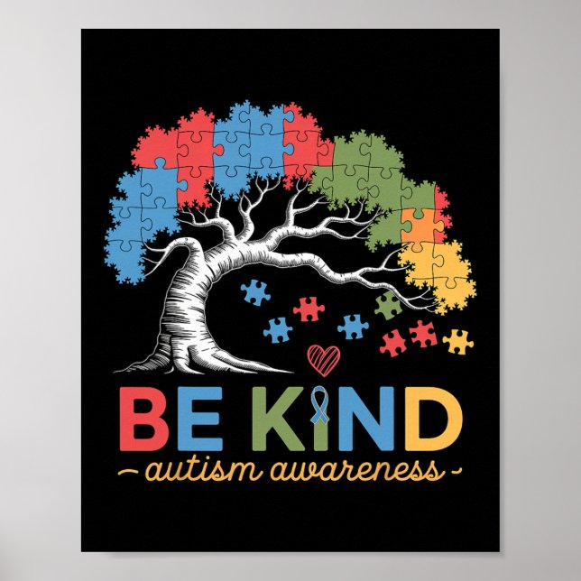 Var vänlig Autism Awareness Puzzle Träd Inclusion  Poster (Framsidan)