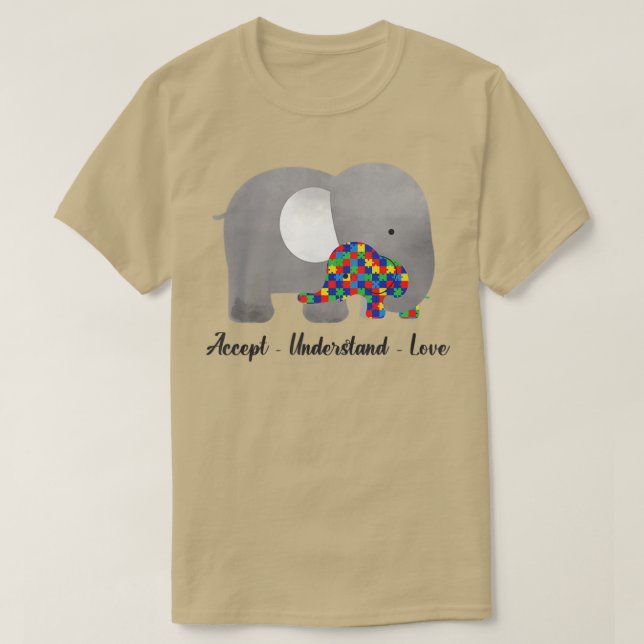 Var vänlig baby Elephant Mamma autism Barnautism A T Shirt (Design framsida)