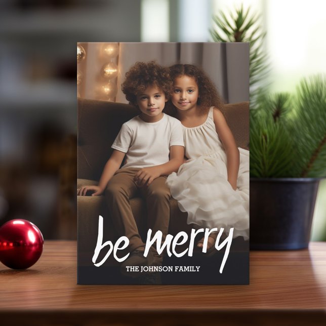 Var vänlig - Fullt Photo med Diskret Diamond Mönst Julkort (Modern Christmas Card with Photos)