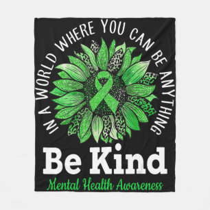 Var vänlig Grönt Ribbon Solros Mental Health Medve Fleecefilt