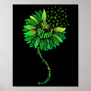 Var vänlig Grönt Ribbon Solros Mental Health Medve Poster