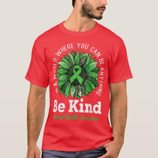 Var vänlig Grönt Ribbon Solros Mental Health Medve T Shirt