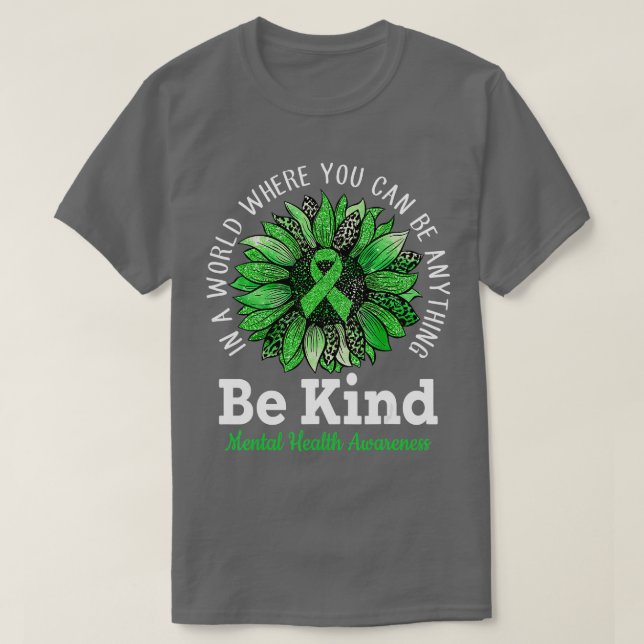 Var vänlig Grönt Ribbon Solros Mental Health Medve T Shirt (Design framsida)
