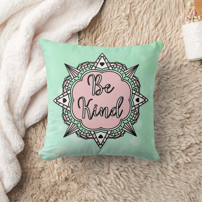 Var vänlig | Rosa och Mint Grönt Mandala Kudde (Filt)