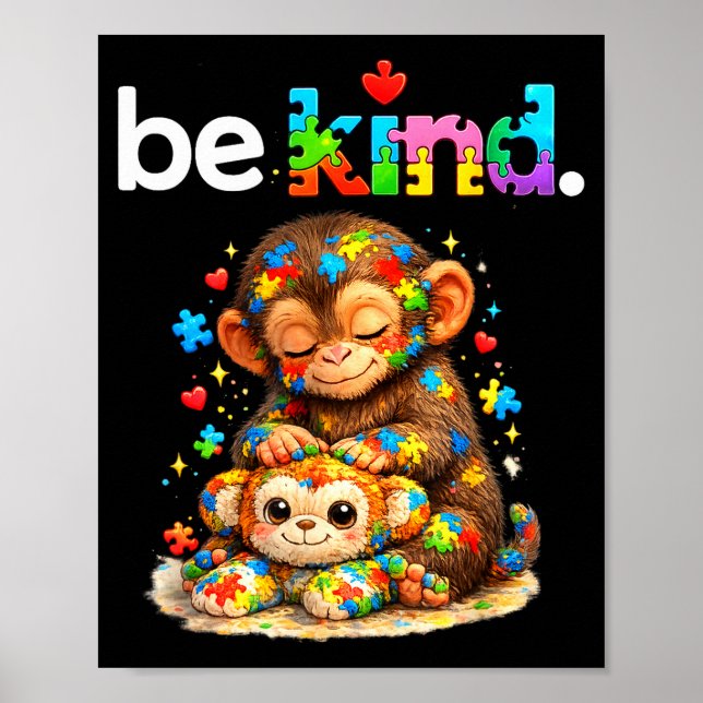 Var vänlig slå apa färgglad pussel autism poster (Framsidan)
