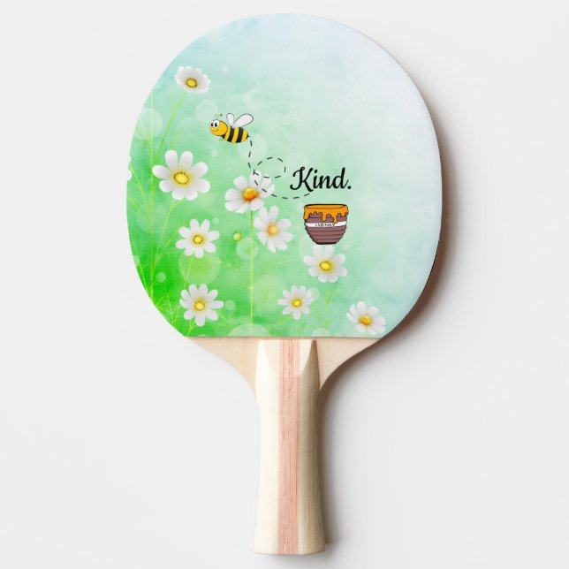 Var vänlig | Vit och Grönt Blommigt Text vacker Pingisracket (Framsidan)