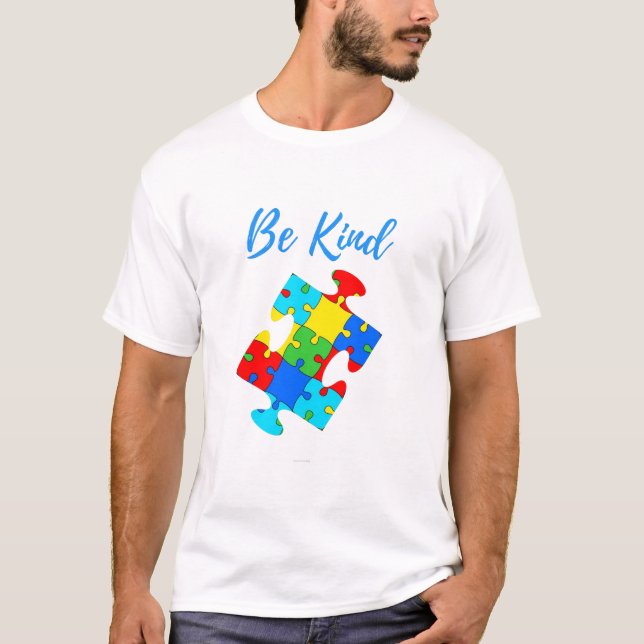 Var vänliga Autism Awareness Colorful Puzzle Biet T Shirt (Framsida)