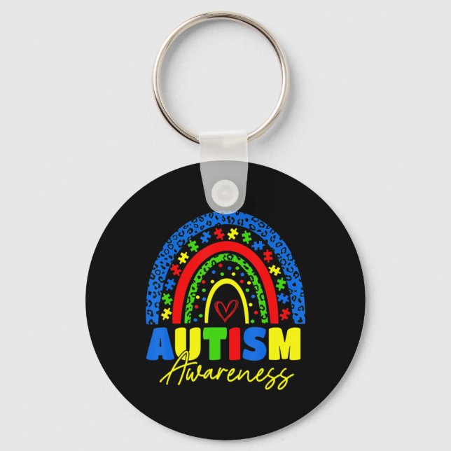 Var vänliga Autism Medvetenhet Rainbow Leopard Wom Nyckelring (Framsida)