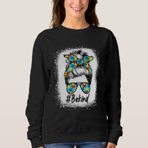 Var vänliga mot autism Kvinnor Girls Messy Bun Hai T Shirt