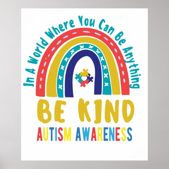Var vänliga och Rainbow Autism Awareness Poster (Framsidan)
