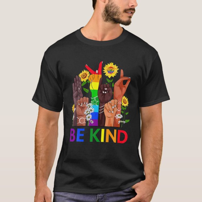 Var vänliga och skriv språk Hand och prata om HBTT T Shirt (Framsida)