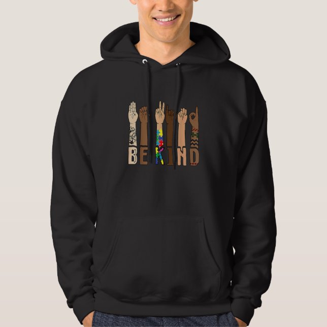 Var vänliga och skriv språkhandssamtalsläraringarn hoodie (Framsida)