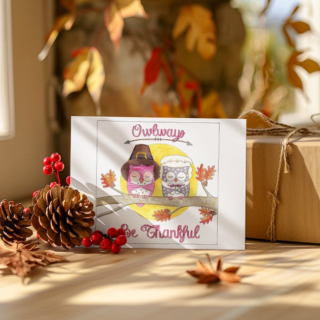 Var vänliga och tacksamma Pilgrim Uggla Thanksgivi Helgkort (Skapare uppladdad)
