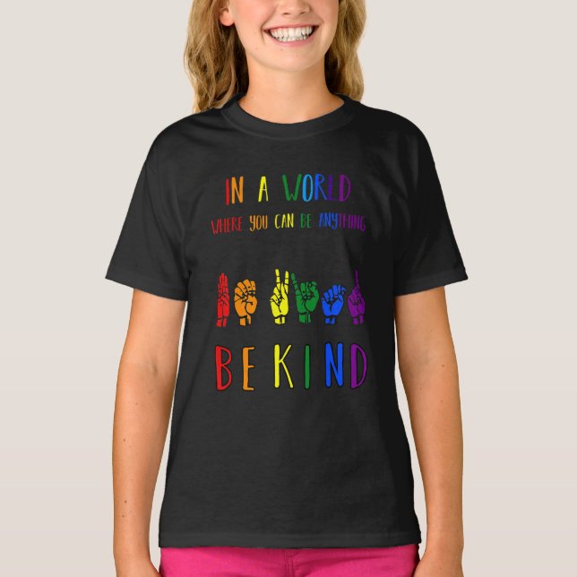 Var vänliga Pridet Skriv teckenspråk för rabattlär T Shirt (Framsida)