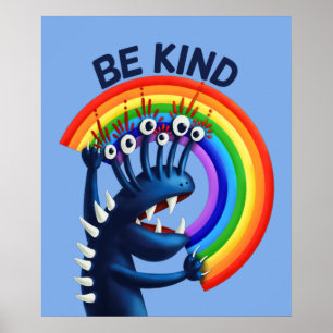 Var vänliga Rainbow Funny Kindness Poster