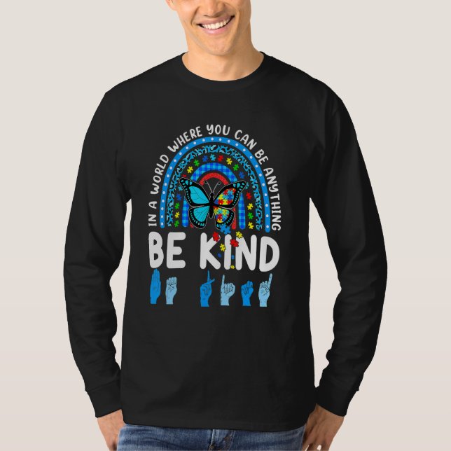 Var vänliga Rainbow Kindness Blue Autism Awareness T Shirt (Framsida)