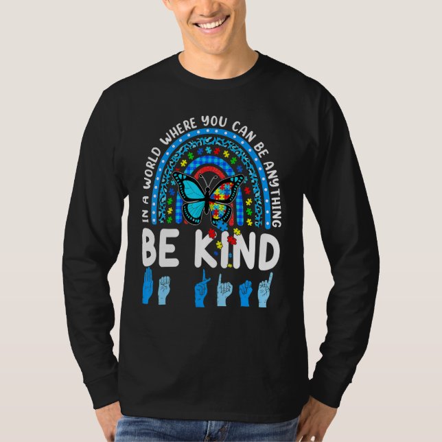 Var vänliga Rainbow Kindness Blue Autism Awareness T Shirt (Framsida)