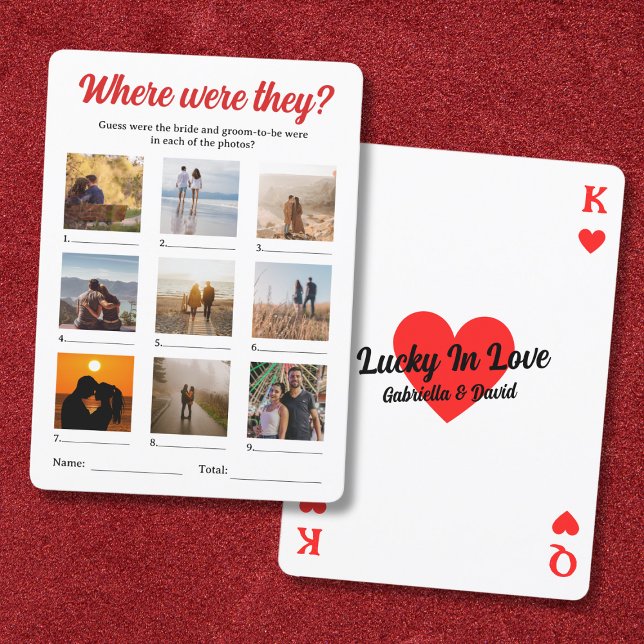 Var var de Foto gissning bröllops shower spel Kort (Where Were They Photo Guessing Couples Shower Game Card)
