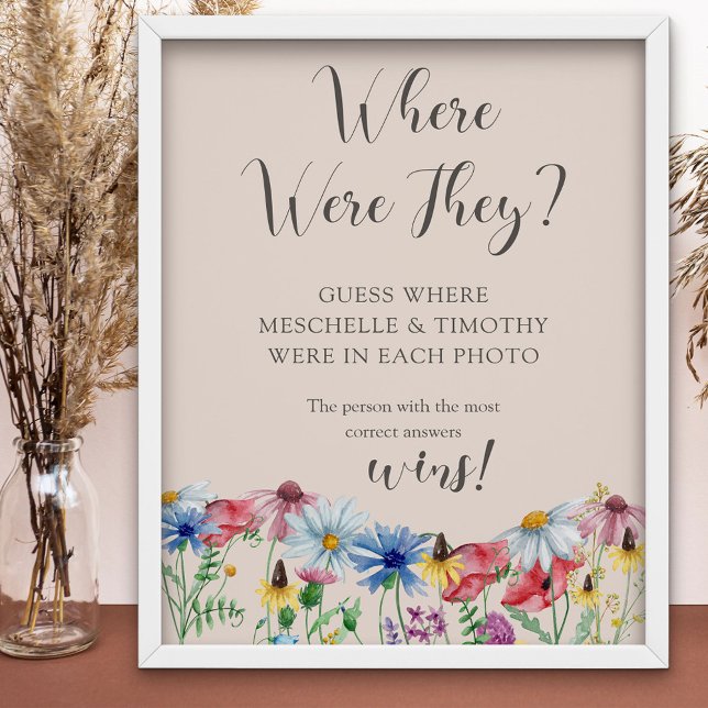 Var var de Wildblomkartongens Möhippa? Poster (Couple Wedding Shower Where Were They Game from my Wildflower Charm collection)