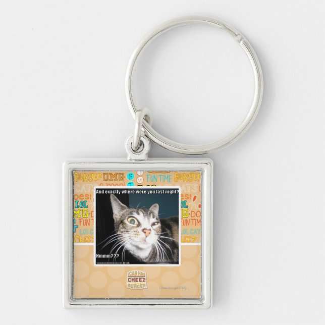 Var var du fyrkantig silverfärgad nyckelring (Framsidan)