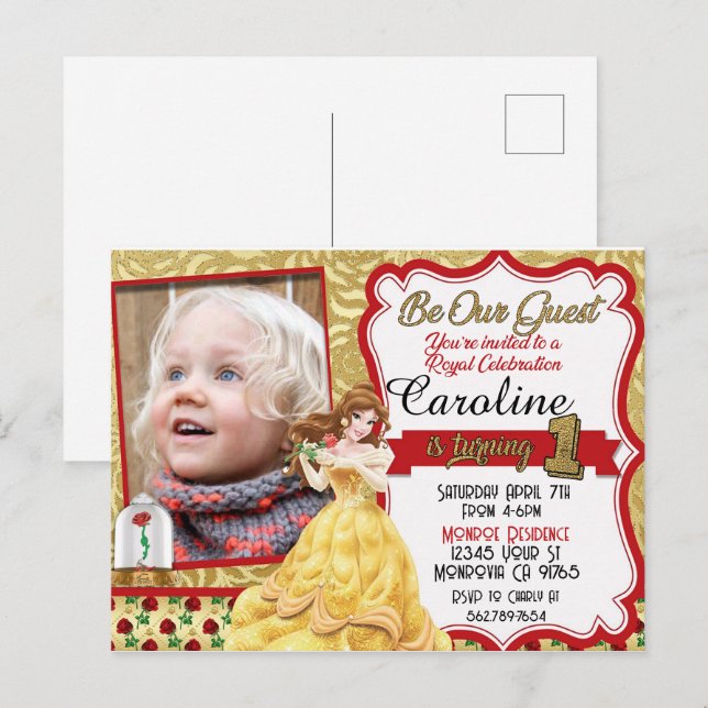 Var vår gästprinsessa första födelsedagsinbjudan inbjudan vykort (Fram/baksida)