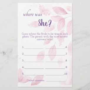 Var var hon? - Rosa Löv Shower Game Card Flygblad