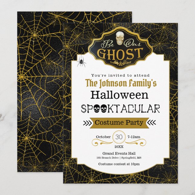 Var vår inbjudan till Ghost Black & Guld Costume P (Fram/baksida)