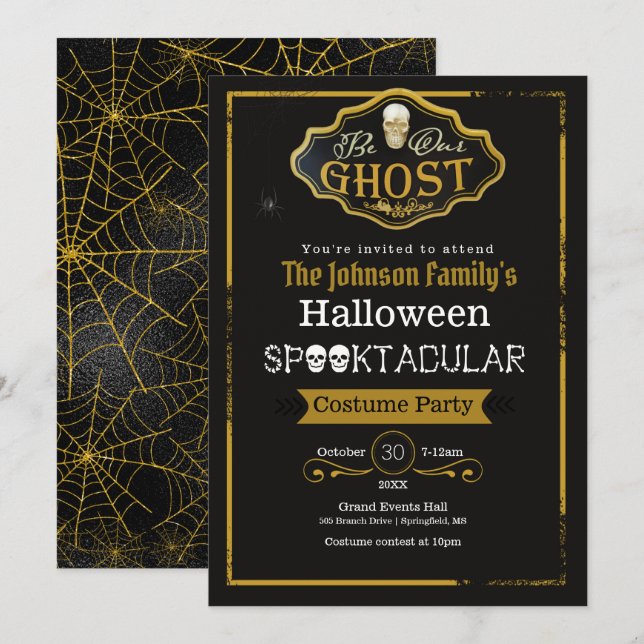 Var vår inbjudan till Ghost Black & Guld Costume P (Fram/baksida)