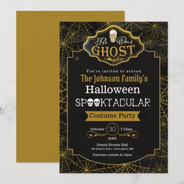 Var vår inbjudan till Ghost Black & Guld Costume P (Fram/baksida)