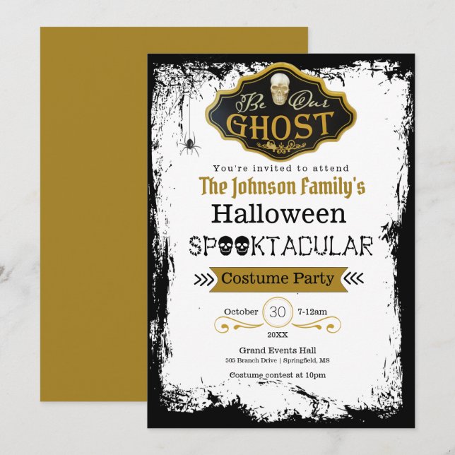 Var vår inbjudan till Ghost Black & Guld Costume P (Fram/baksida)