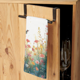 Vår Vattenfärg Fåglar Blommig Monogram Vildblomma Kökshandduk