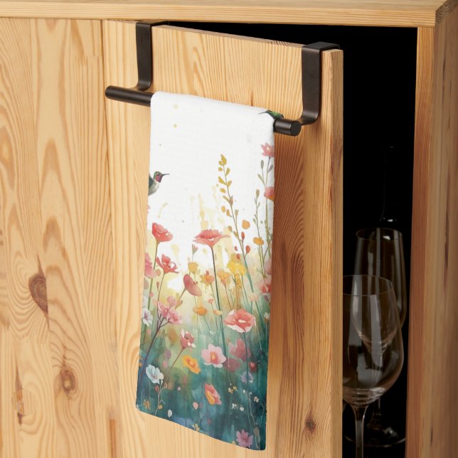 Vår Vattenfärg Fåglar Blommig Monogram Vildblomma Kökshandduk (Thirds Fold)