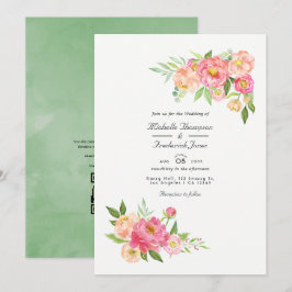 Vår Vattenfärg Peonies QR-kod RSVP Bröllop Inbjudningar