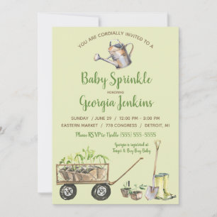 Vår Vegetable Garden Watering Can Baby Sprinkle Inbjudningar