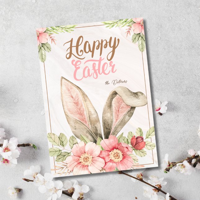 Vår Vibes & Bunny Kärlek Helgkort (Easter Wishes & Bunny Ears Greeting Card Playful Easter Wishes Bunny Ears Design Card High-Quality)
