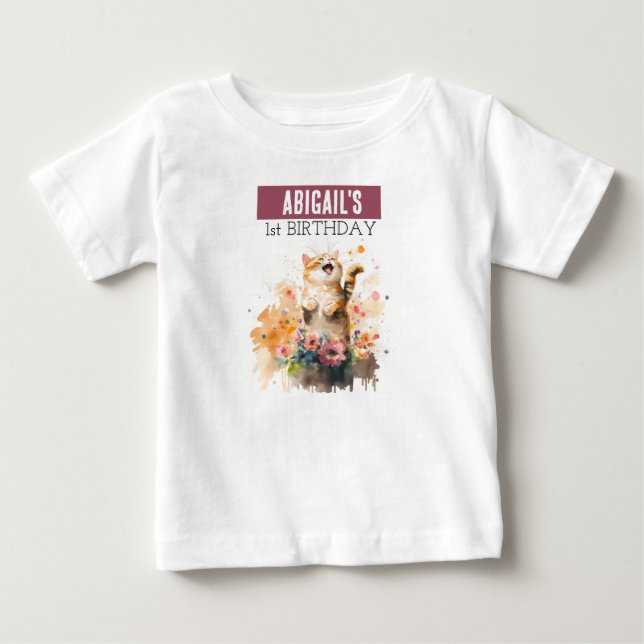 Vår Vibes Cat - 1:a födelsedag T-shirt (Framsida)