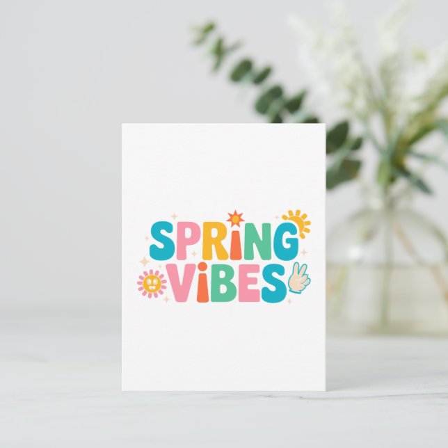 Vår Vibes - Cute & Colorful Säsong Lettering Vykort (Stående Fram)