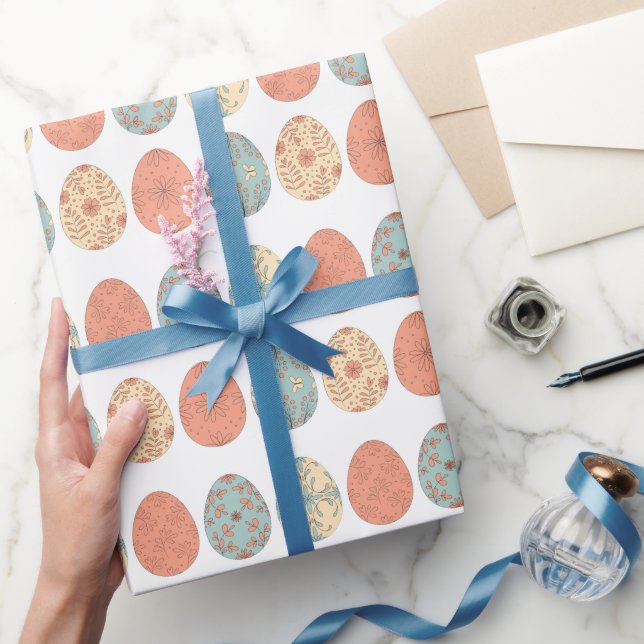 Vår Vibes - Påsk Wrapping Papper med Blommigt E Presentpapper (Gåvor)