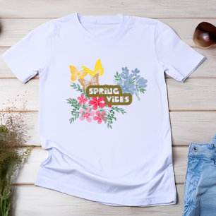 Vår Vibes Säsongsfärgade blommor och fjärilar T Shirt