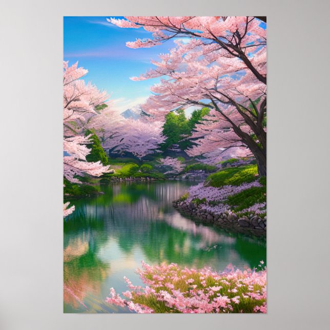 Vår vid floden, vid Blommarna av Tjerry Poster (Framsidan)