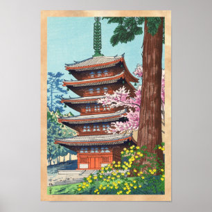 Vår vid Kurama-templet Asano Takeji shin hanga Poster