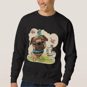 Var Vild Cute Tribal Pug Hund med fjädrar Classic Lång Ärmad Tröja