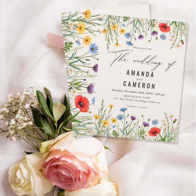 Vår Vild Flower Meadow Bröllop Inbjudningar (Skapare uppladdad)
