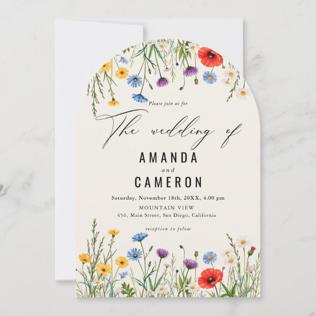 Vår Vild Flower Meadow Bröllop Inbjudningar (Framsida)