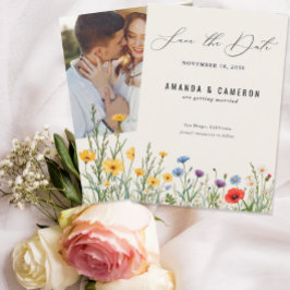 Vår Vild Flower Meadow Photo Bröllop Spara Datumet