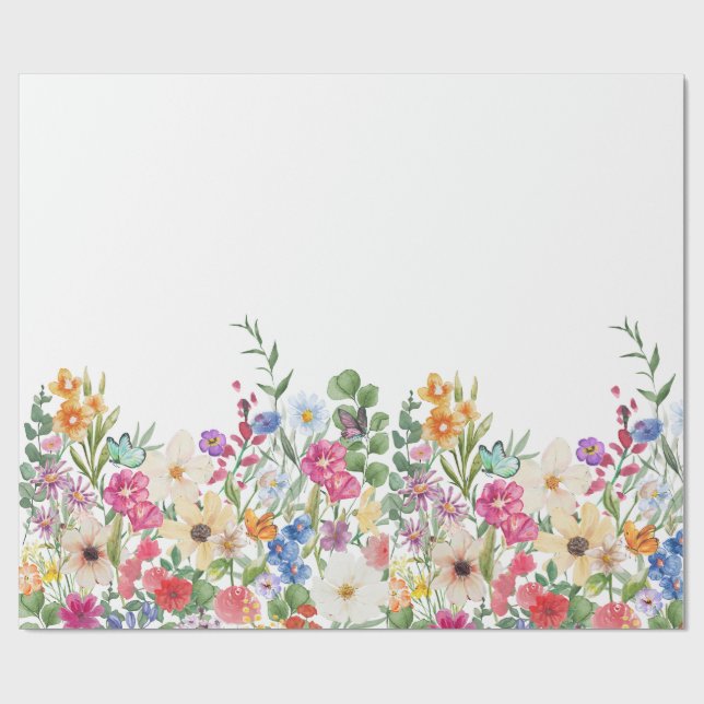 Vår vildblomma fjäril presentpapper (Platt)