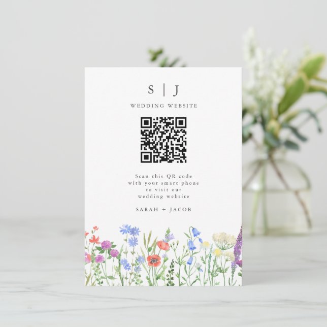 Vår vildblomma QR-kod Bröllop  Tilläggskort (Stående Fram)