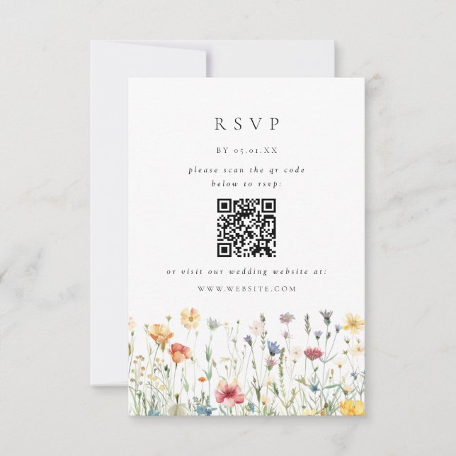 Vår vildblomma QR-kod bröllopsbekräftelsekort OSA Kort (Framsida)