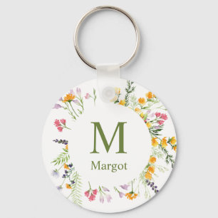 Vår vildblommor med monogrammad nyckelkedja nyckelring